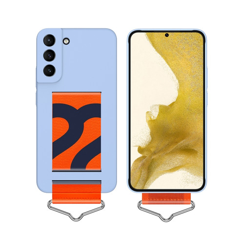 Samsung Galaxy S22 5G Slim Wrist Strap Bracket PC Phone Case - Lavender Blue+Orange Strap