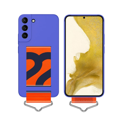 Samsung Galaxy S22 5G Slim Wrist Strap Bracket PC Phone Case - Klein Blue+Orange Strap