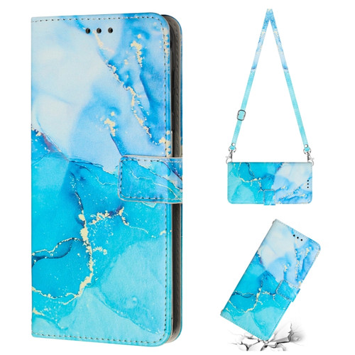 Samsung Galaxy S22 5G Crossbody Painted Marble Pattern Leather Phone Case - Blue Green