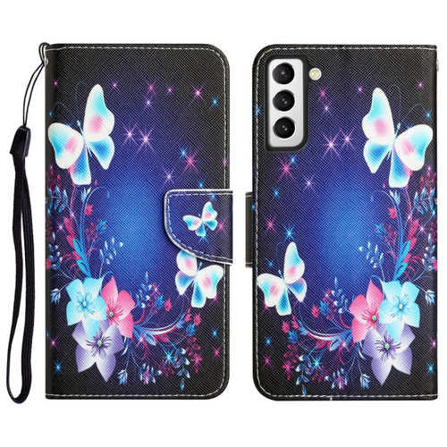 Samsung Galaxy S22 5G Colored Drawing Leather Phone Case - Butterfly