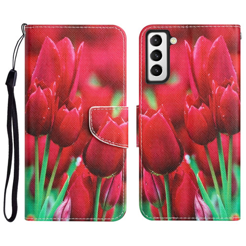 Samsung Galaxy S22 5G Colored Drawing Leather Phone Case - Tulips