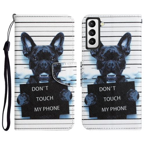 Samsung Galaxy S22 5G Colored Drawing Leather Phone Case - Black Dog