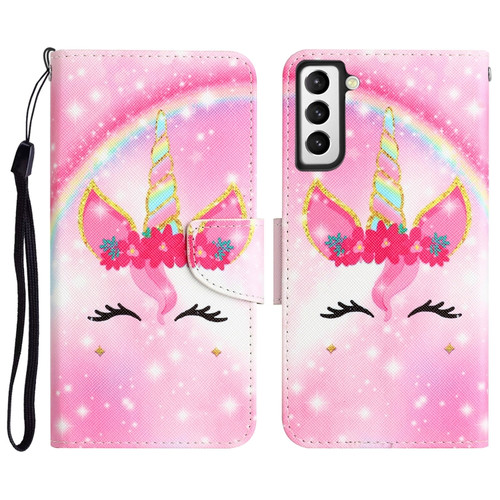Samsung Galaxy S22 5G Colored Drawing Leather Phone Case - Unicorn