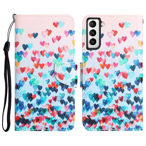 Samsung Galaxy S22 5G Colored Drawing Leather Phone Case - Heart