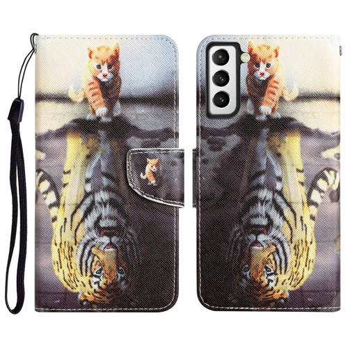 Samsung Galaxy S22 5G Colored Drawing Leather Phone Case - Tiger