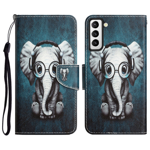 Samsung Galaxy S22 5G Colored Drawing Leather Phone Case - Earphone Elephant