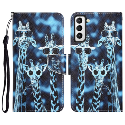 Samsung Galaxy S22 5G Colored Drawing Leather Phone Case - Giraffes