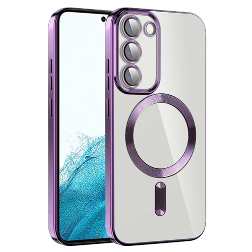 Samsung Galaxy S22 5G CD Texture Plating TPU MagSafe Phone Case with Lens Film - Dark Purple