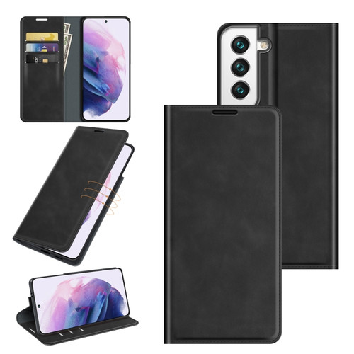 Samsung Galaxy S22 5G Retro-skin Business Magnetic Suction Leather Case with Holder & Card Slots & Wallet - Black