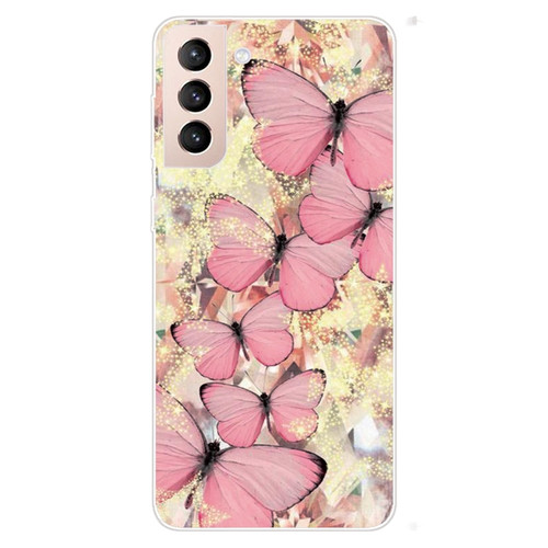 Samsung Galaxy S22 5G Colored Drawing Pattern High Transparent TPU Phone Protective Case - Multiple Pink Butterflies
