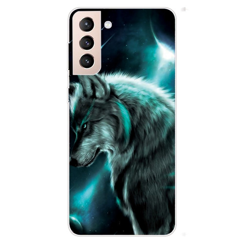 Samsung Galaxy S22 5G Colored Drawing Pattern High Transparent TPU Phone Protective Case - Moonlight Wolf