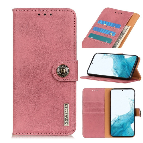 Samsung Galaxy S22 5G KHAZNEH Cowhide Texture Horizontal Flip Leather Case with Holder & Card Slots & Wallet - Pink