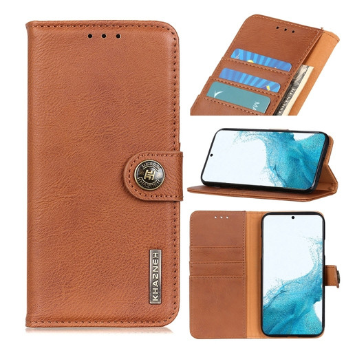 Samsung Galaxy S22 5G KHAZNEH Cowhide Texture Horizontal Flip Leather Case with Holder & Card Slots & Wallet - Brown