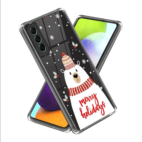 Samsung Galaxy S22 5G Christmas Patterned Clear TPU Phone Cover Case - White Bear