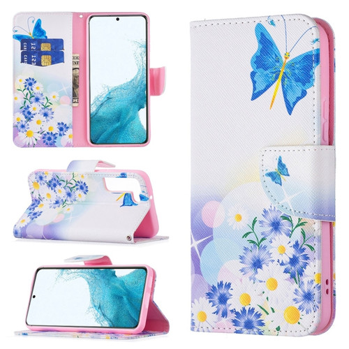 Samsung Galaxy S22 5G Colored Drawing Pattern Horizontal Flip Phone Leather Case with Holder & Card Slots & Wallet - Butterfly Love