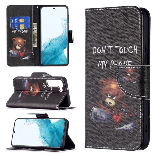 Samsung Galaxy S22 5G Colored Drawing Pattern Horizontal Flip Phone Leather Case with Holder & Card Slots & Wallet - Bear