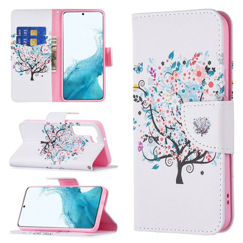Samsung Galaxy S22 5G Colored Drawing Pattern Horizontal Flip Phone Leather Case with Holder & Card Slots & Wallet - Tree