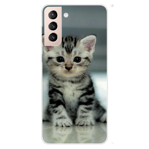 Samsung Galaxy S22 5G Colored Drawing Pattern High Transparent TPU Phone Protective Case - Sitting Cat