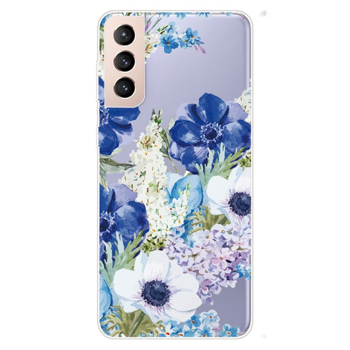 Samsung Galaxy S22 5G Colored Drawing Pattern High Transparent TPU Phone Protective Case - Blue White Roses