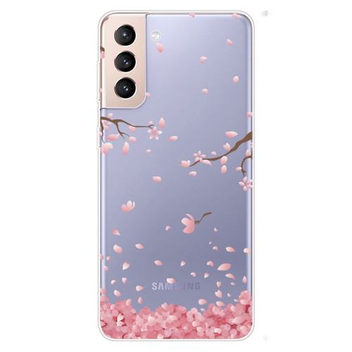 Samsung Galaxy S22 5G Colored Drawing Pattern High Transparent TPU Phone Protective Case - Fallen Cherry Blossoms