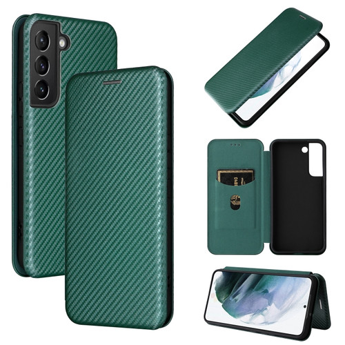 Samsung Galaxy S22 Carbon Fiber Texture Horizontal Flip Leather Phone Case - Green