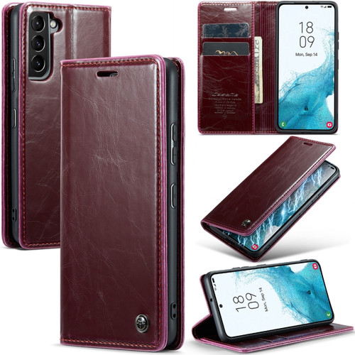 Samsung Galaxy S22 5G CaseMe 003 Crazy Horse Texture Leather Phone Case - Wine Red