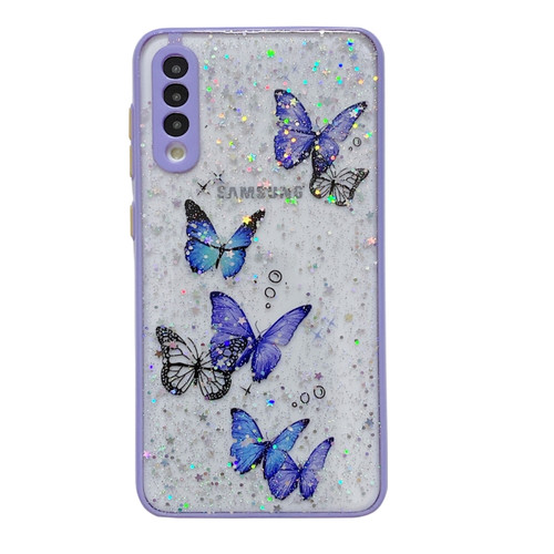 Samsung Galaxy S22 5G Color Butterfly Glitter Epoxy TPU Phone Case - Purple