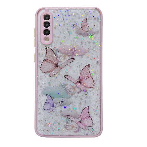 Samsung Galaxy S22 5G Color Butterfly Glitter Epoxy TPU Phone Case - Pink