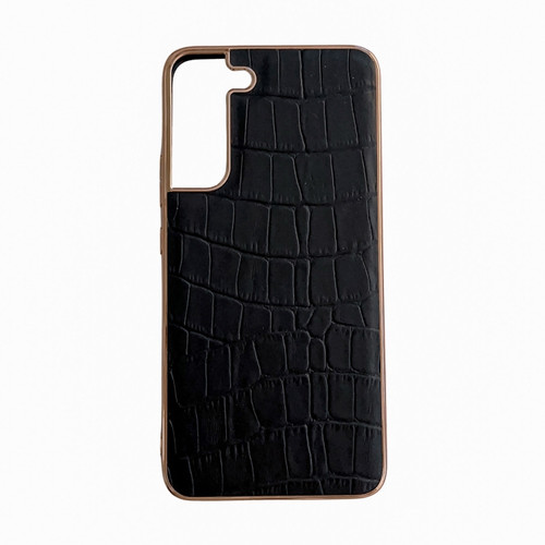 Samsung Galaxy S22 5G Crocodile Texture Genuine Leather Electroplating Phone Case - Black