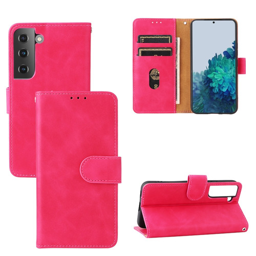 Samsung Galaxy S22 5G Skin Feel Magnetic Buckle Calf Texture PU Phone Case - Rose Red