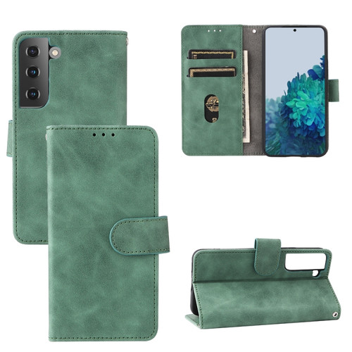Samsung Galaxy S22 5G Skin Feel Magnetic Buckle Calf Texture PU Phone Case - Green