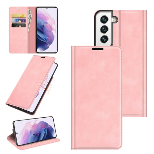 Samsung Galaxy S22 5G Retro-skin Business Magnetic Suction Leather Case with Holder & Card Slots & Wallet - Pink