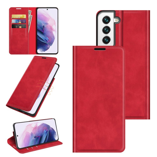 Samsung Galaxy S22 5G Retro-skin Business Magnetic Suction Leather Case with Holder & Card Slots & Wallet - Red