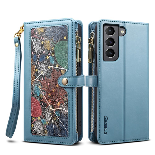 Samsung Galaxy S22 5G ESEBLE Star Series Lanyard Zipper Wallet RFID Leather Case - Blue