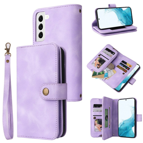 Samsung Galaxy S22 5G Multifunctional Card Slot Zipper Wallet Leather Phone Case - Purple