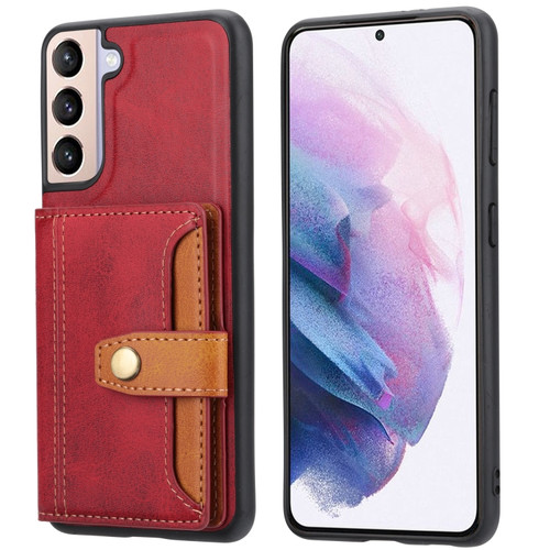 Samsung Galaxy S22 5G Calfskin Color Matching TPU + PU Phone Case - Red