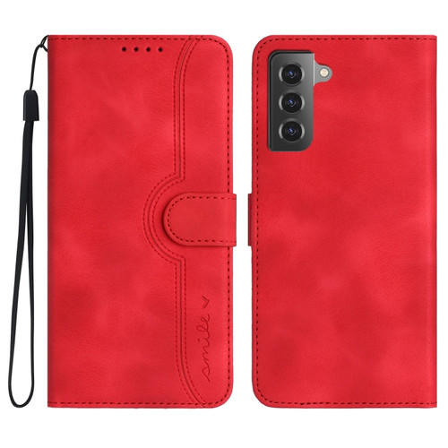 Samsung Galaxy S22 5G Heart Pattern Skin Feel Leather Phone Case - Red