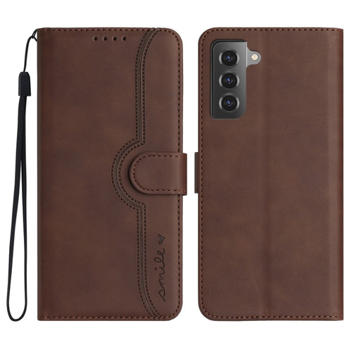 Samsung Galaxy S22 5G Heart Pattern Skin Feel Leather Phone Case - Brown