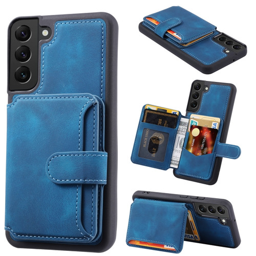 Samsung Galaxy S22 5G Skin Feel Dream Anti-theft Brush Shockproof Portable Skin Card Bag Phone Case - Peacock Blue