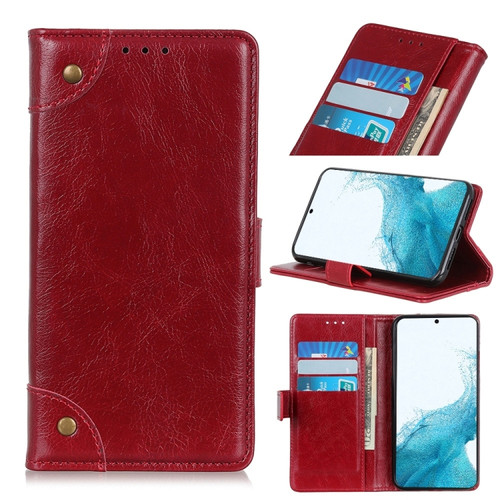 Samsung Galaxy S22 5G Copper Buckle Nappa Texture Horizontal Flip Leather Case with Holder & Card Slots & Wallet - Wine Red