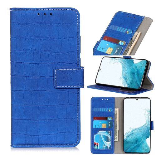 Samsung Galaxy S22 5G Magnetic Crocodile Texture Horizontal Flip Leather Case with Holder & Card Slots & Wallet - Blue