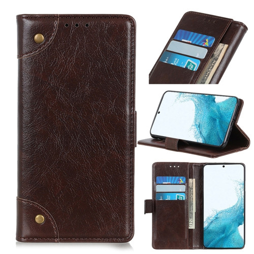 Samsung Galaxy S22 5G Copper Buckle Nappa Texture Horizontal Flip Leather Case with Holder & Card Slots & Wallet - Coffee