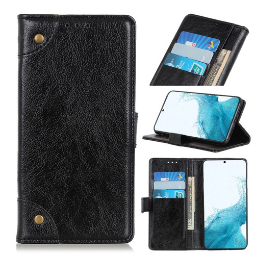 Samsung Galaxy S22 5G Copper Buckle Nappa Texture Horizontal Flip Leather Case with Holder & Card Slots & Wallet - Black