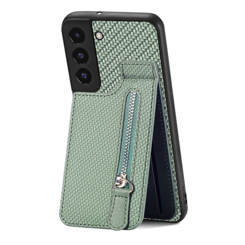 Samsung Galaxy S22 5G Carbon Fiber Vertical Flip Zipper Wallet Phone Case - Green