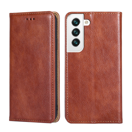 Samaung Galaxy S22 5G Pure Color Magnetic Horizontal Flip Leather Case with Holder & Card Slot & Wallet - Brown