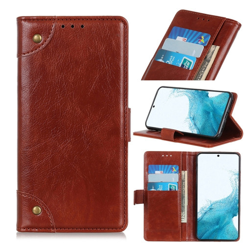 Samsung Galaxy S22 5G Copper Buckle Nappa Texture Horizontal Flip Leather Case with Holder & Card Slots & Wallet - Brown