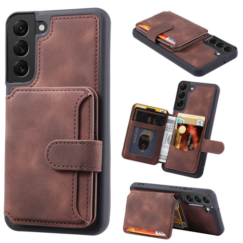 Samsung Galaxy S22 5G Skin Feel Dream Anti-theft Brush Shockproof Portable Skin Card Bag Phone Case - Coffee