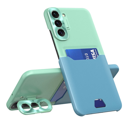 Samsung Galaxy S22 5G Two-Color Invisible Lens Holder Phone Case - Mint Green+Blue