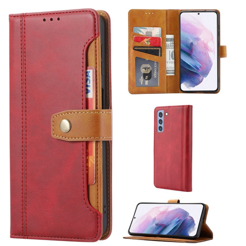 Samsung Galaxy S22 5G Calf Texture Double Fold Leather Phone Case - Red