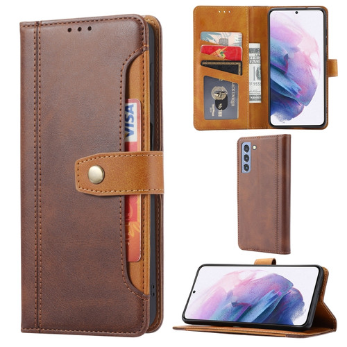 Samsung Galaxy S22 5G Calf Texture Double Fold Leather Phone Case - Brown